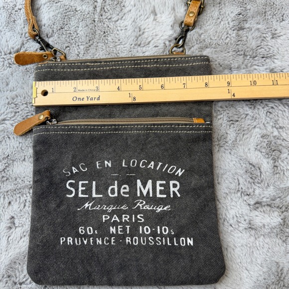 Myra Bag Sel de Mer Paris Canvas Leather Crossbody Bag Gray Small Messenger - Picture 12 of 15